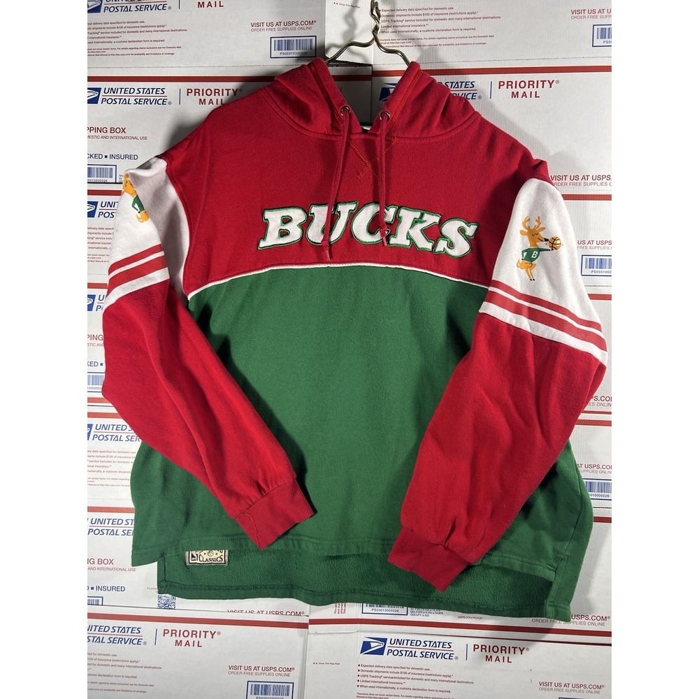 Milwaukee Bucks Mitchell and Ness Hardwood Classics Hoodie Sz XL Boxy/Crop Fit‎